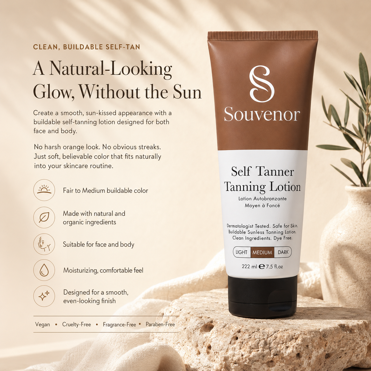 🔥Souvenor® Self Tanner Body Lotion 🌞 Best Gradual Natural Bronzed Sunless Hydrating Streak Free Tanning Glow
