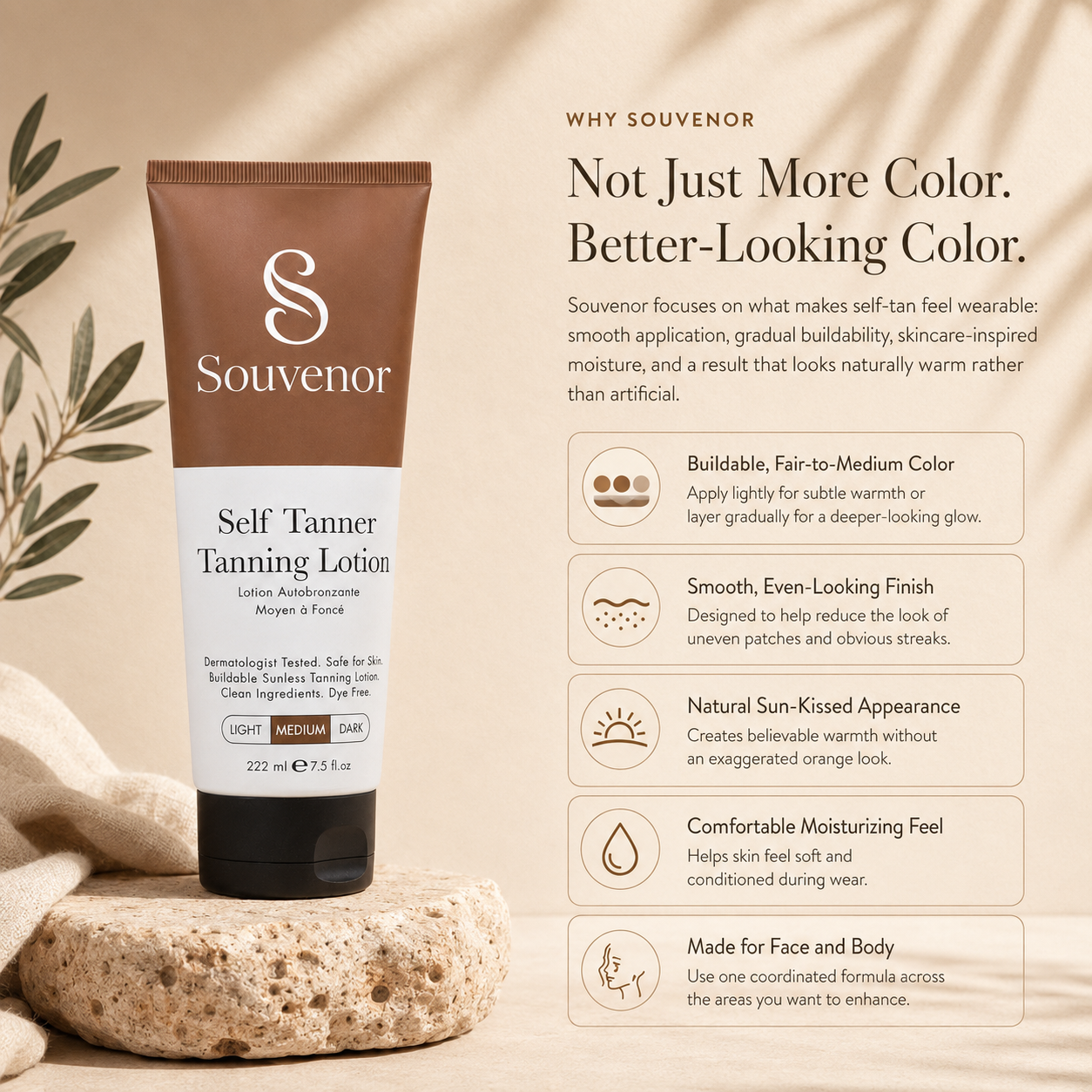 🔥Souvenor® Self Tanner Body Lotion 🌞 Best Gradual Natural Bronzed Sunless Hydrating Streak Free Tanning Glow
