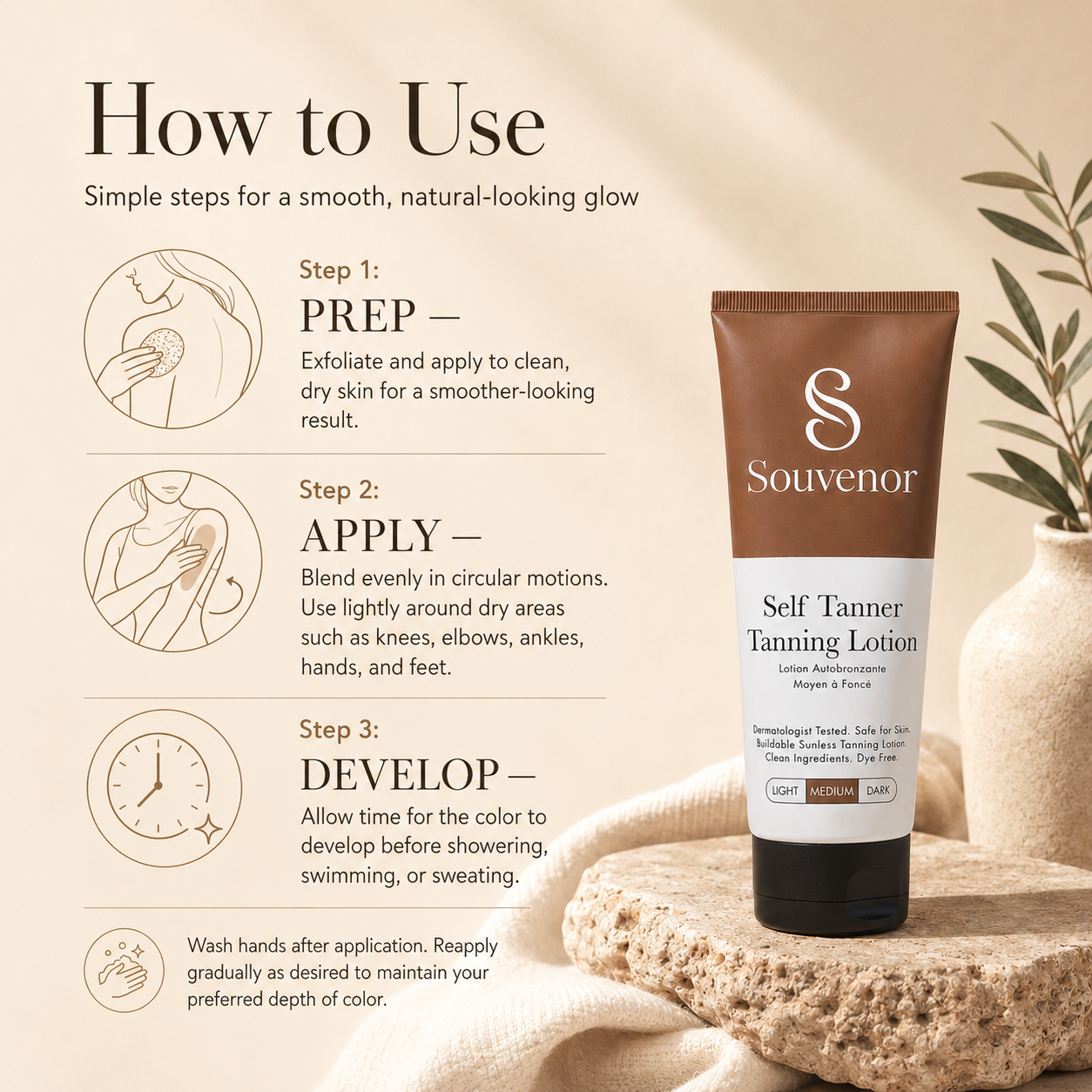 🔥Souvenor® Self Tanner Body Lotion 🌞 Best Gradual Natural Bronzed Sunless Hydrating Streak Free Tanning Glow
