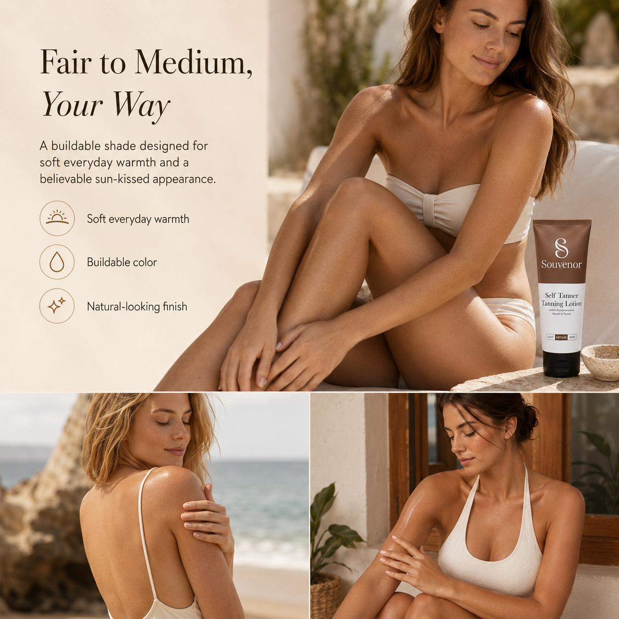 🔥Souvenor® Self Tanner Body Lotion 🌞 Best Gradual Natural Bronzed Sunless Hydrating Streak Free Tanning Glow