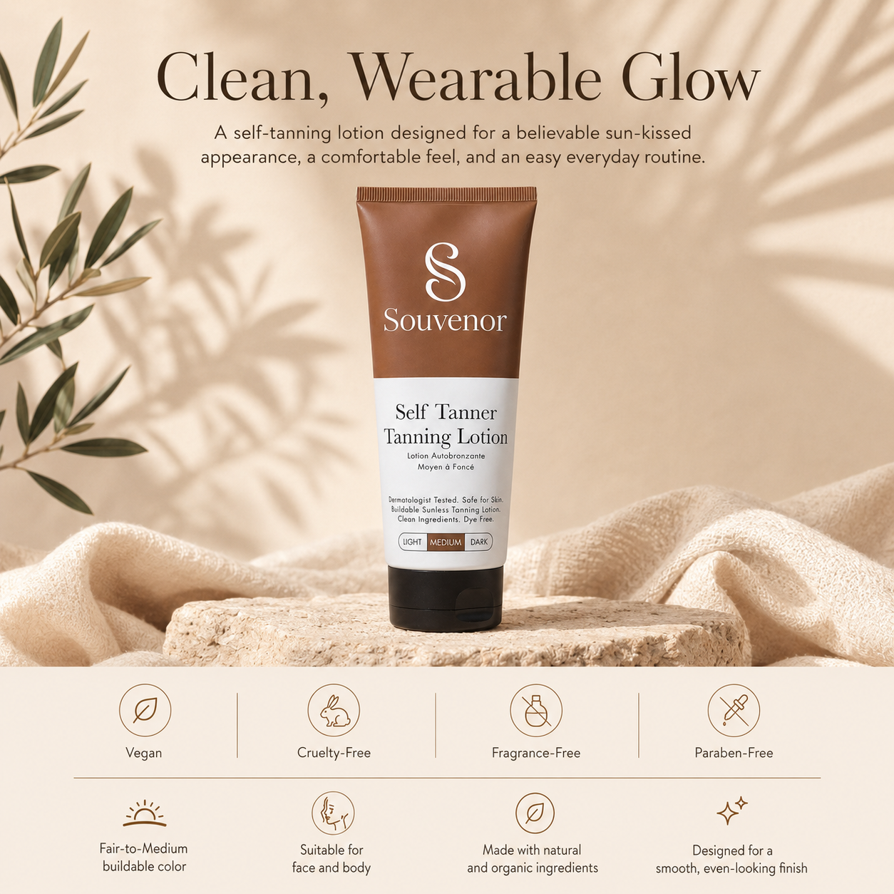🔥Souvenor® Self Tanner Body Lotion 🌞 Best Gradual Natural Bronzed Sunless Hydrating Streak Free Tanning Glow